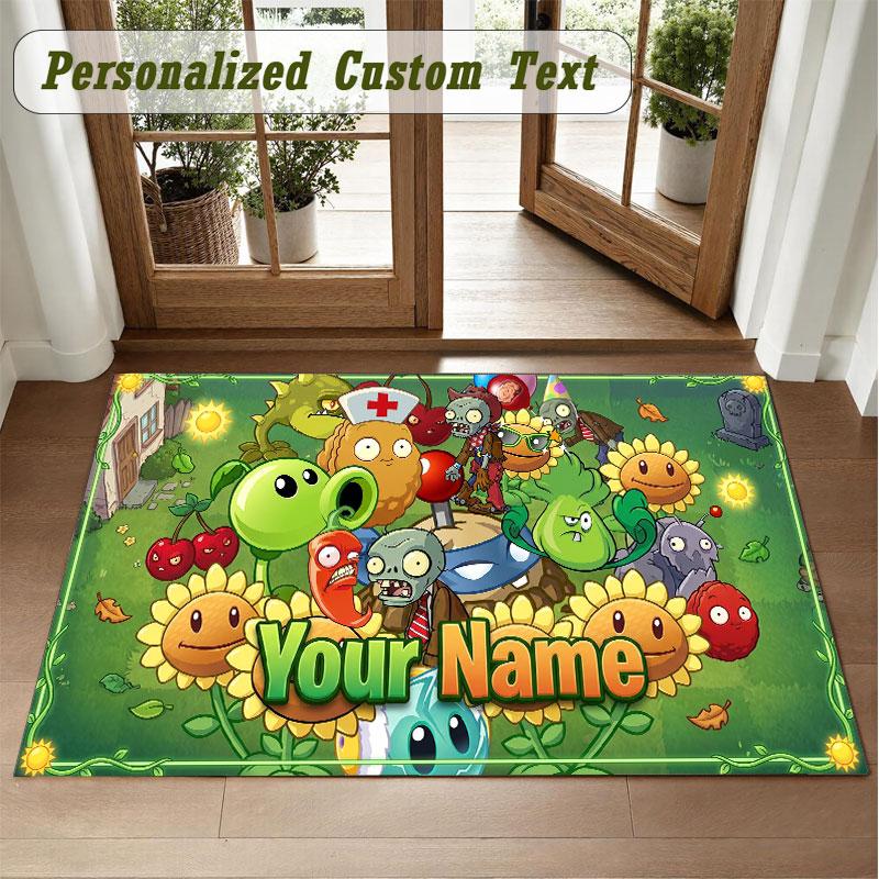 Crystal Velvet Square Rug Custom NamePlants vs. Zombie Pattern Non Slip Home Floor Decor Rug