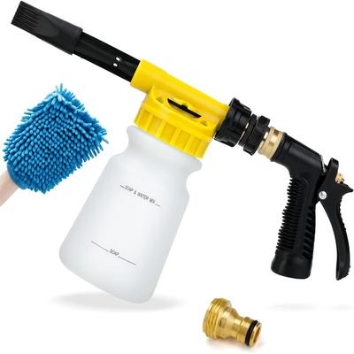 Car Wash Foam Gun for Garden Hose, Car Wash Soap Sprayer with 3/8" Brass Connector & Car Washing Mitts