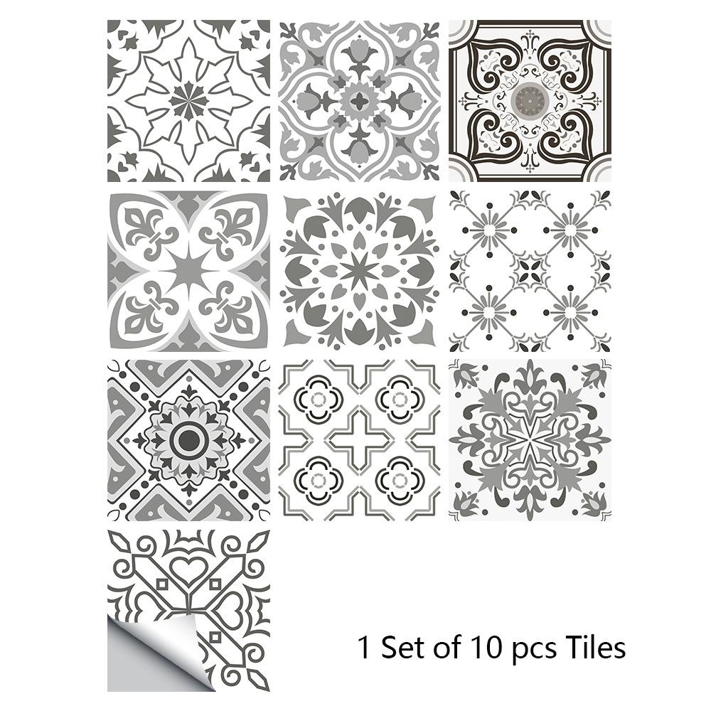 10pcs Retro Pattern Matte Surface Tiles Sticker Transfers Covers for Kitchen Bathroom Tables Floor Hard-wearing Art Wall Decals KTY