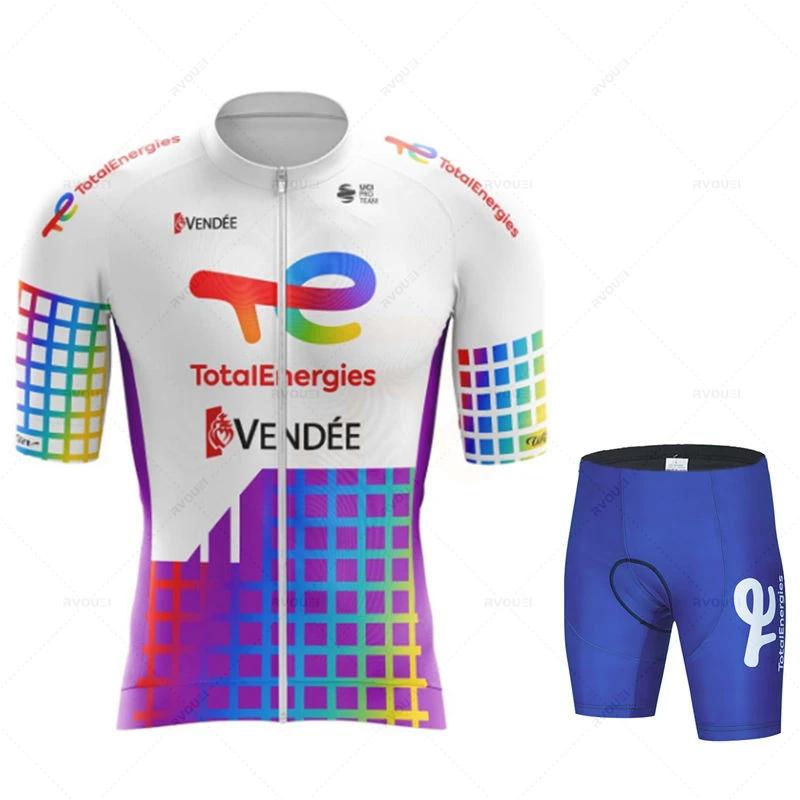 Total Energies Team Radtrikot Set Atmungsaktiv MTB Trikot Ciclismo Hombre Outdoor Sport Trägerhose Sommer Fahrradbekleidung