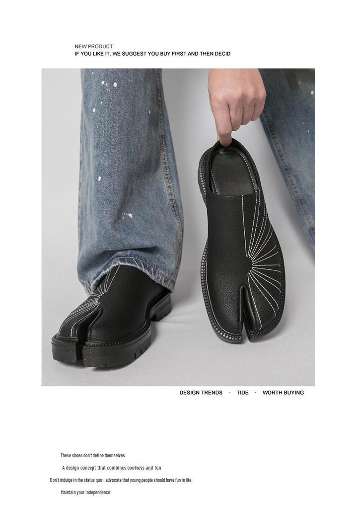 Herren-Loafer im japanischen Stil mit geteilter Zehe, zum Hineinschlüpfen, aus Leder - Lässige Halbschuhe