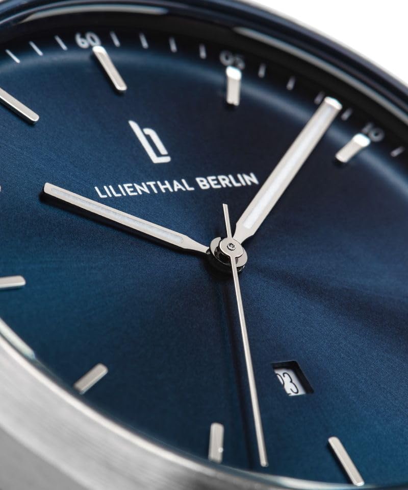 Lilianthal Berlin Blue Watch with Date Made in Men's Display, Germany, H01-101-B023AB