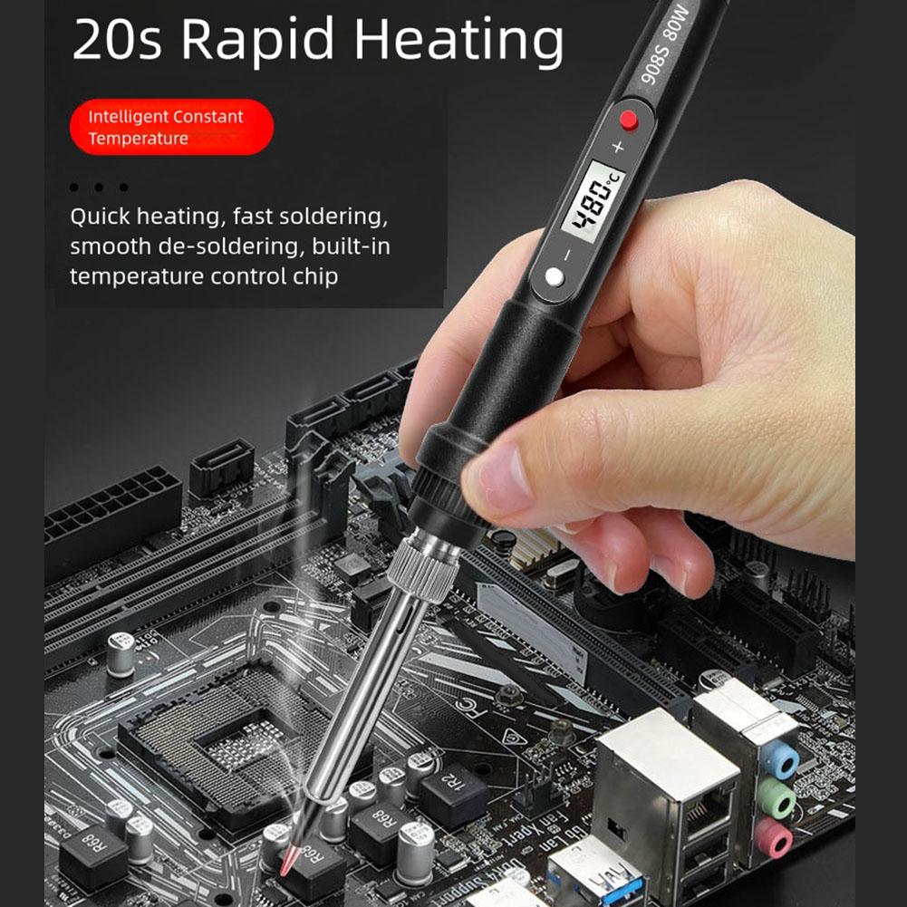 80W Digital Electric Soldering Iron 908S with Adjustable Temperature 180 to 500C LCD Display for Efficient Soldering
