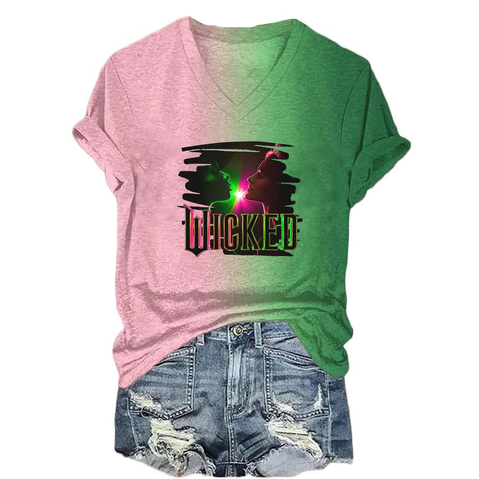 

Женская модная повседневная футболка с короткими рукавами и принтом ведьмы с V-образным вырезом XXXXXL горячий розовый