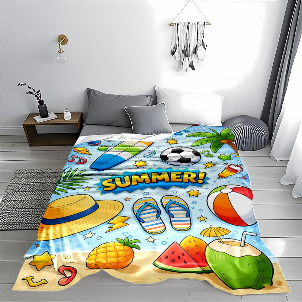 Bunte Sommerstrand Cartoon-Decke mit Surfbrett und Flip-Flops Design Decke, geeignet für den Gebrauch im Schlafzimmer, Wohnzimmer, auf dem Sofa