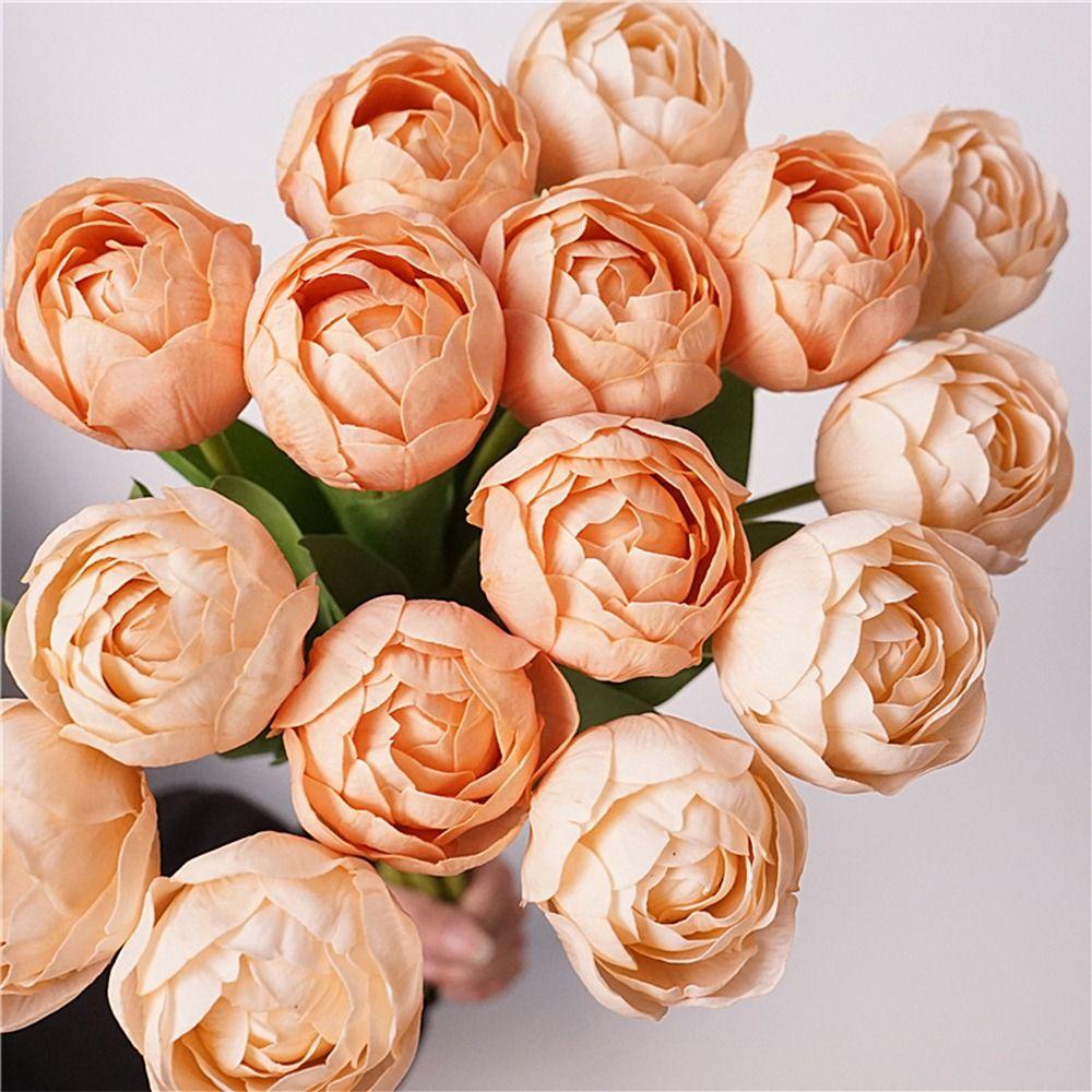 Multicolor Tulip Artificial Flower Green Leaf Silk Petals Simulation Tulip Flower Photo Props Fake Flower Home Decoration