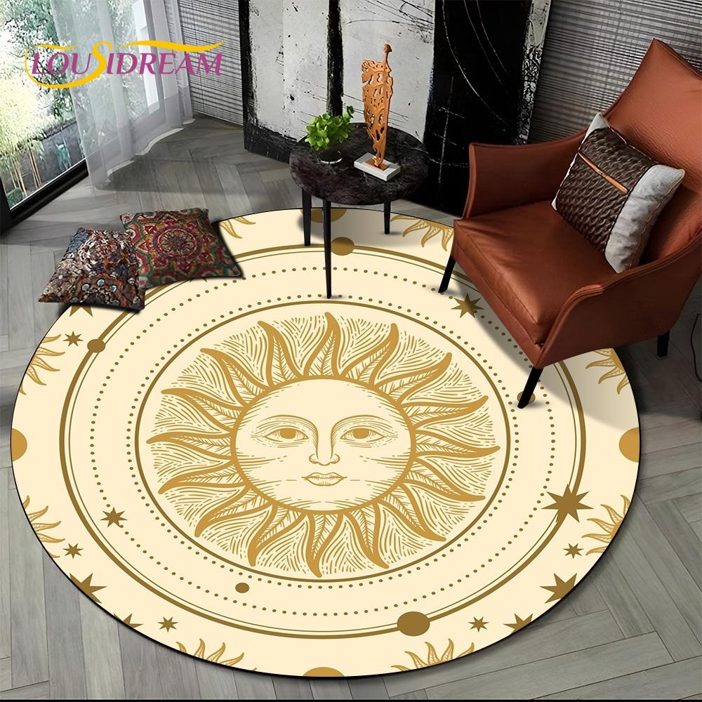 3D Mysteriou Sun Moon Tarot Mandala Magic Round Area Carpet Rug for Living Room Bedroom Kid Playroom Decor,Pet Area Rug Non-slip