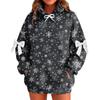 Ladies' Christmas Printed Bow Long Sleeved Loose Fitting Headband With Rope Hooded Sweatshirt Top