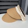 Summer New Colorful Pleated Ribbon Empty Top Hat Travel Sunscreen Beach Straw Hat Women's Cycling Sun Hat