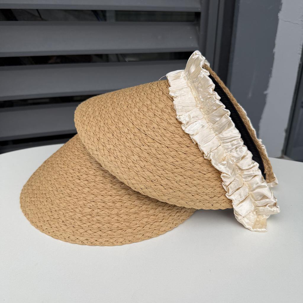 Summer New Colorful Pleated Ribbon Empty Top Hat Travel Sunscreen Beach Straw Hat Women's Cycling Sun Hat