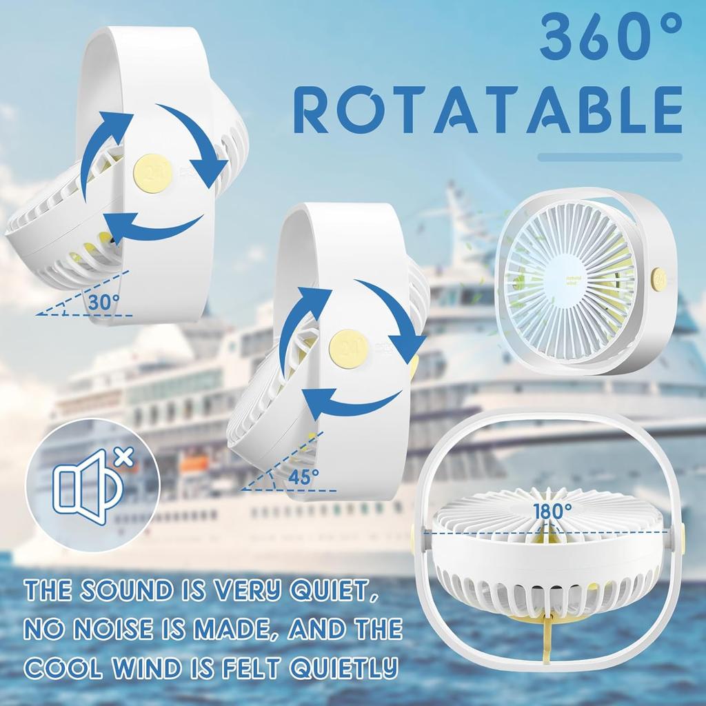 1 Pcs Cruise Ship Approved Travel Fan Portable USB Rechargeable Cruise Essentials Small Desk Travel Fan for Office Bedroom Home Sleeping Desktop