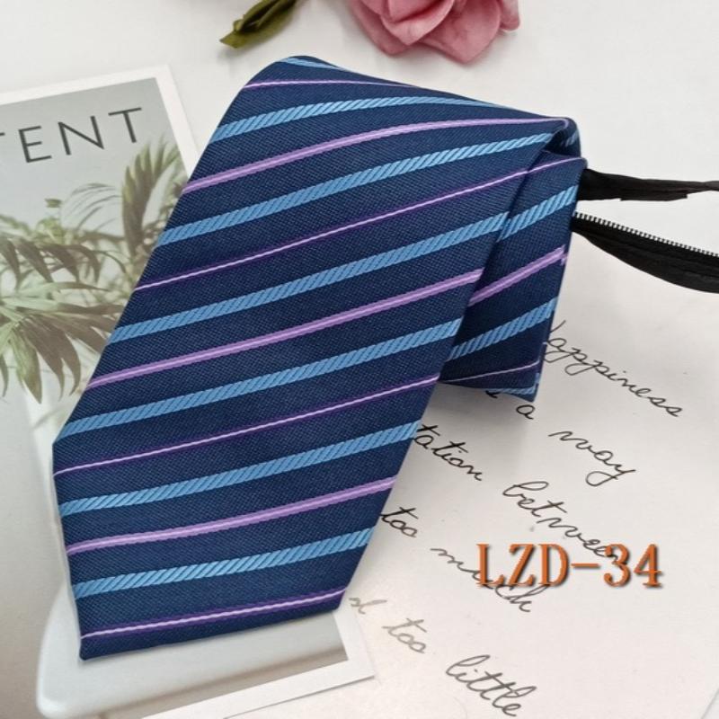 Men's Formal Business Tie with 8cm Zipper, Striped Black Tie, No Knotting Required.