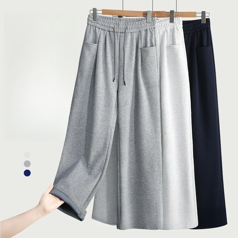 New Spring Autumn Women Sports Sweatpants, High Waist Draping Wide Leg Pants, American Style Trousers For Petite Figures