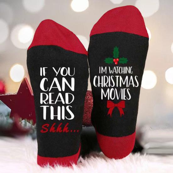 1 Pair Festive Christmas Socks Cute Snowman Bowknot Letters Print Mid Tube Winter Socks Holiday Gift