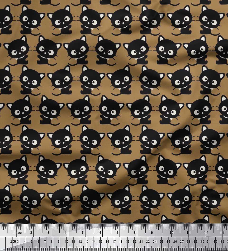 

Тканина Soimoi Japan Crepe Satin Тканина з мультяшним малюнком котів на метри 42 дюйми 42 Inch Wide - Poly Crepe коричневий