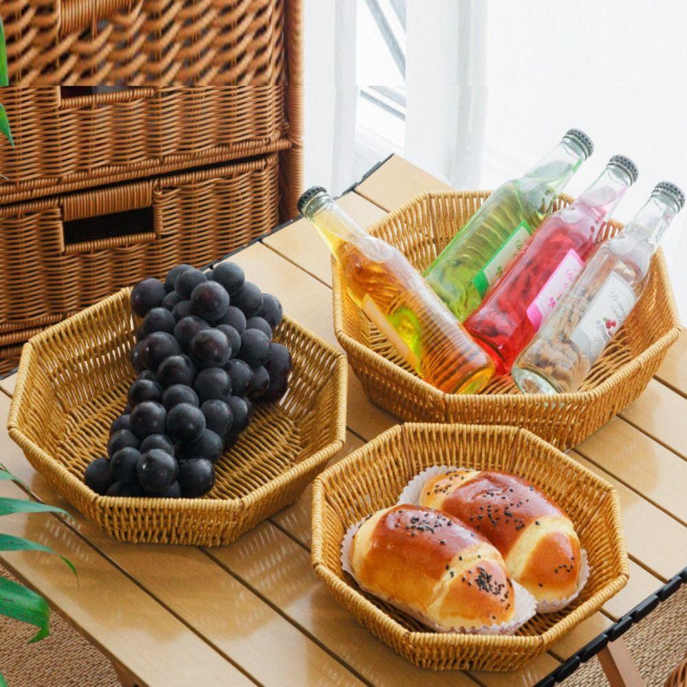 Multistyles Imitation Rattan Fruit Plate Retro Woven Multipurpose Storage Rattan Woven Tea Tray Picnic Snacks Sundry Baskets
