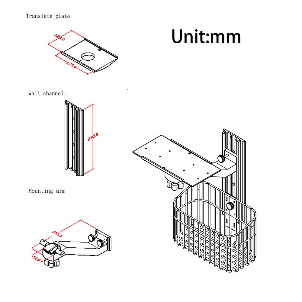 Aluminum Alloy S Shape Arm Wall Mount, Device Monitor Stand with Storage Basket, Wall Mount for Mindray IMEC