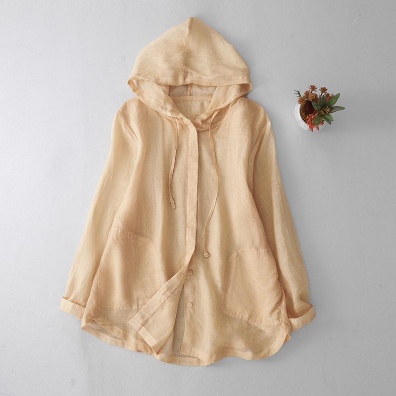 

DIMANAF 2025 Женское летнее пальто больших размеров с длинным рукавом и пуговицами Кардиган Льняной тонкий свободный новый пиджак L золотой