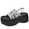 Muffin platform rhinestone sandals women's summer 2025 new one-word strap black versatile skirt heightening beach shoes