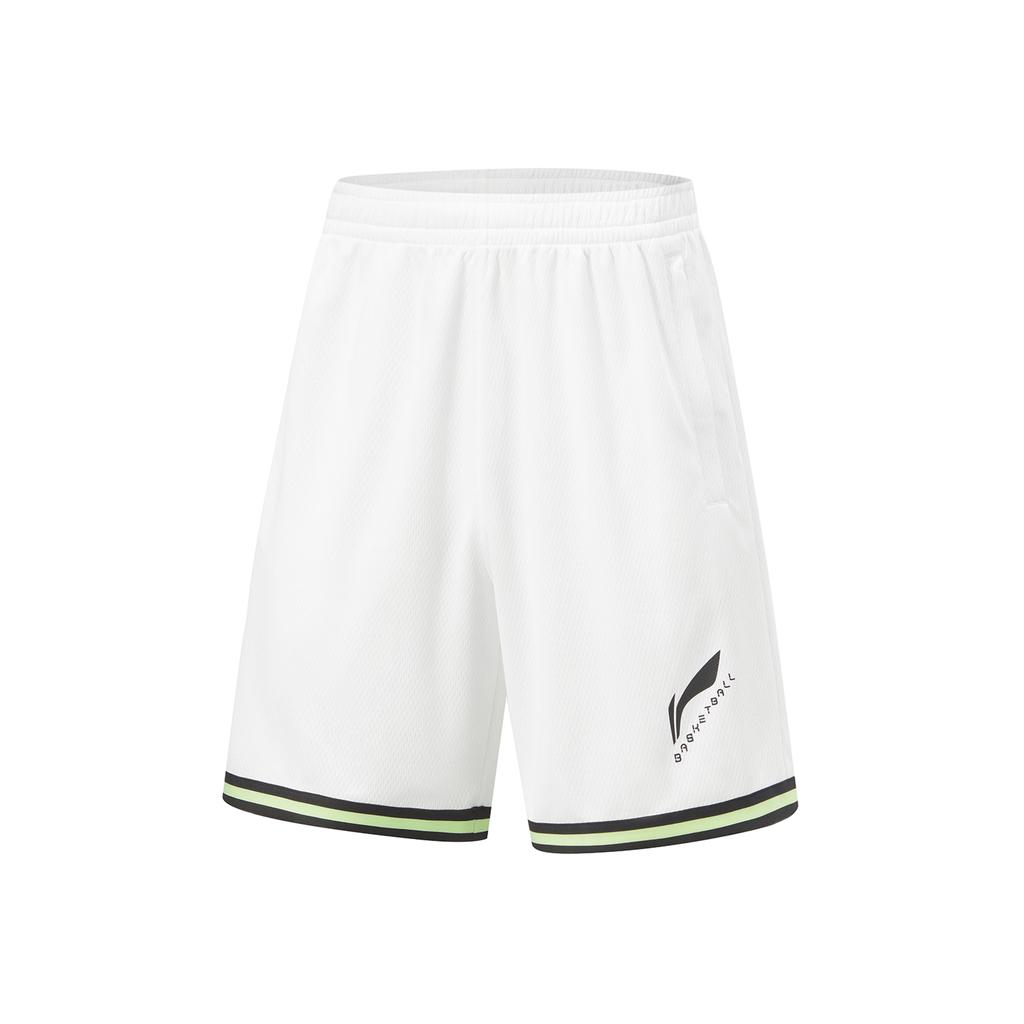 Li Ning CBA Series Professional Basketball Striped Logo Mid-Waist Straight-Leg Sports Shorts Men shorts White AAPU031-8