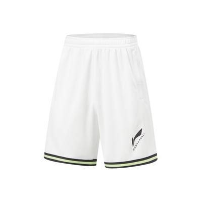 Shorts Esportivos Li Ning Série CBA Logo Listrado Cintura Média Perna Reta Masculino Shorts Branco AAPU031-8