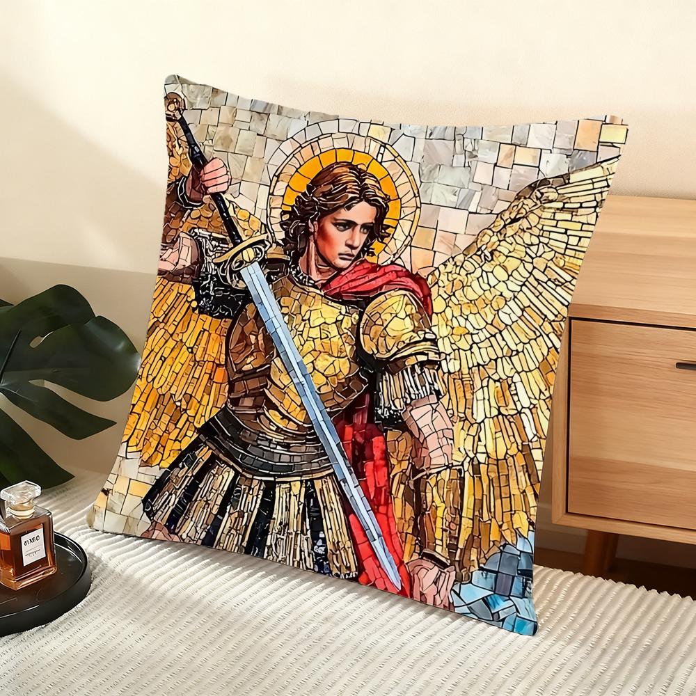 Archangel St Michael Cushion Cover Soft Short Plush Pillow Cover Smooth Cozy Texture Aesthetic Cushion Case Home Decor