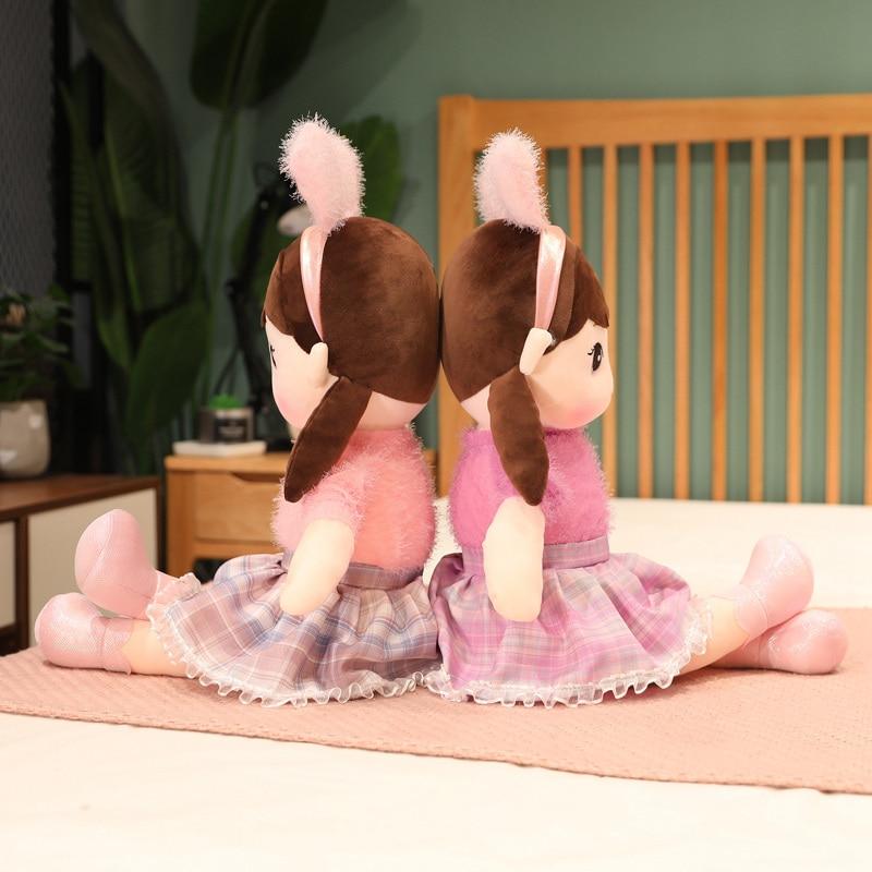 Frumoasa fata fericita papusa umpluta simulare urechi de iepure Jucarie minunata perna de pluș cu animale pentru copii cadou de aniversare