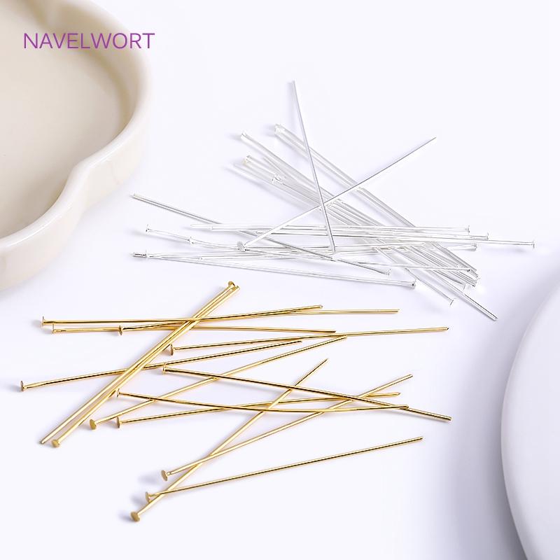 50pcs/Lot 18K Gold Plated Pins Brass Ball Head/Flat Head/Eye Head Pins Supplies For Jewelry DIY Beading Accessories Wholesale