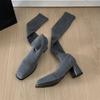 Fashion Elastic Boots for WomenAutumn New Style Long Thigh-high Boots with Thick Heels and Small Square Heads Slender High Boots