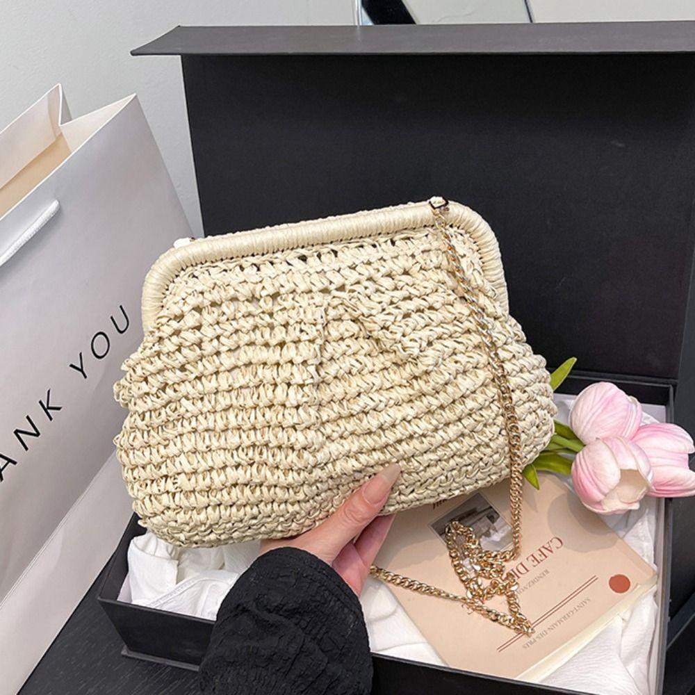 Chain Strap Shell-shaped Weave Bag Bohemian Chain Crossbody Bag Simple Beach Bag  Students