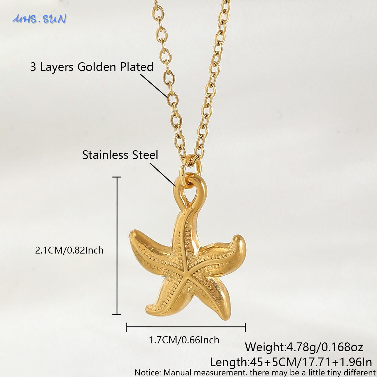 

MHS.SUN Starfish Shell Conch Pendant Necklaces For Women Men Stainless Steel Trendy Chain Choker Beach Party Jewelry Summer