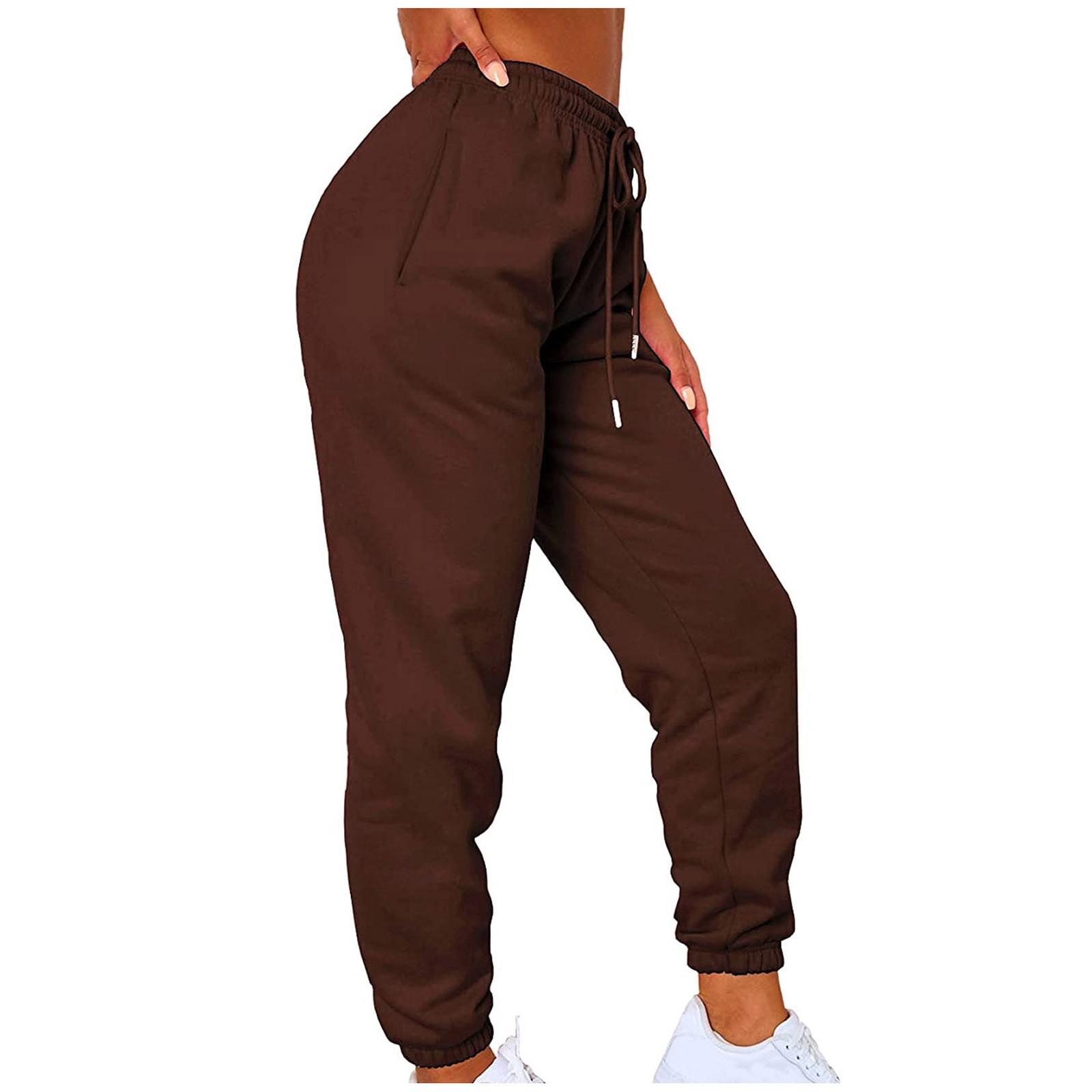 Women s Casual Drawstring Elastic Band Sport Running Pants With Pockets S кофейный