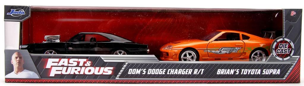Jada Toys Fast Furious Series Dominic Dodge Charger Black Brian Toyota Supra Orange Twin Pack Finished & 1/32 F&F &