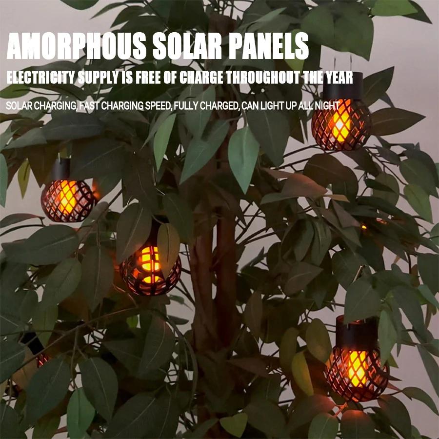 KDULITOutdoor Solar LED Light Waterproof Hollow Flame Ball Lantern Courtyard Landscape Garden Chandelier Decorative Hanging Lamp