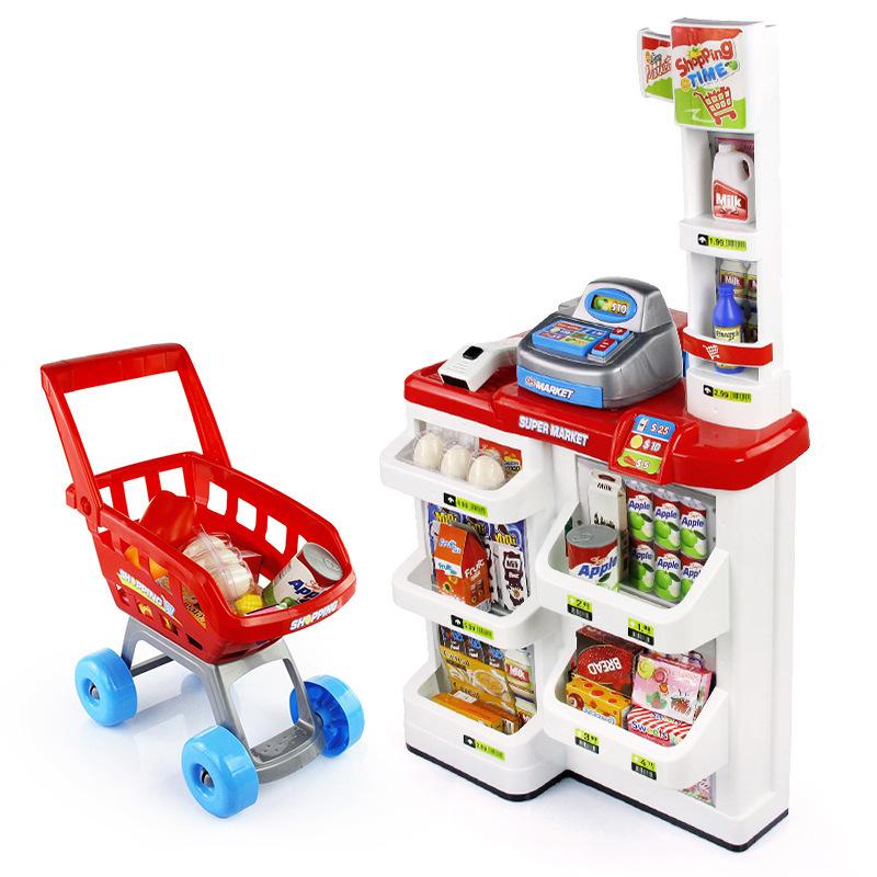 Playing House Children'S Kitchen Kitchenware Cooking Toy Workbench Fast Food Table Supermarket Stall Shopping Cart Cash Register
