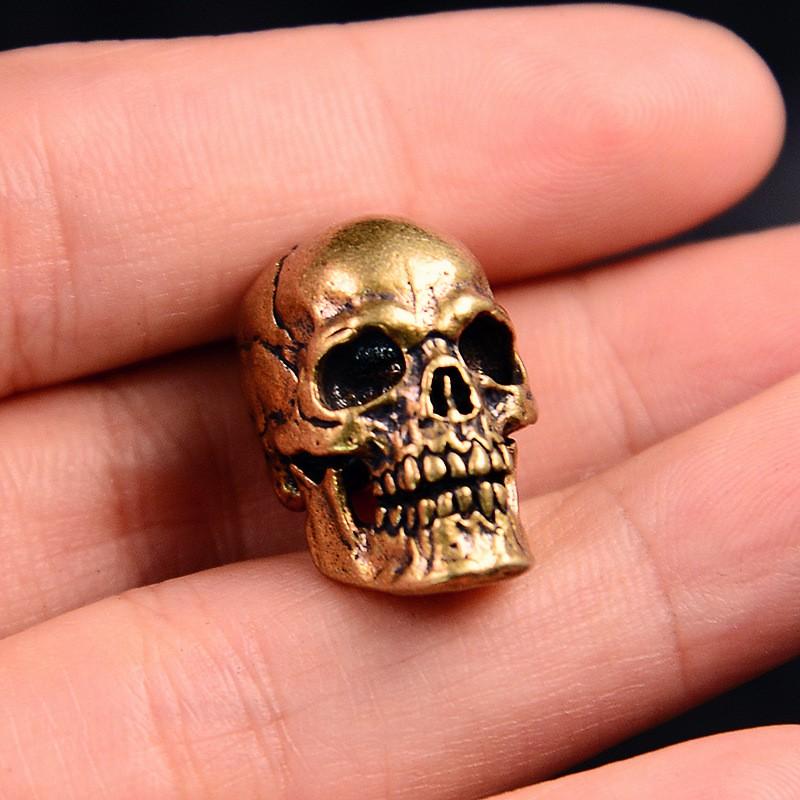 Brass Antique Skull Pendant Paracord Keychain Knife Handle Axe Grip Decor DIY Outdoor Accessory