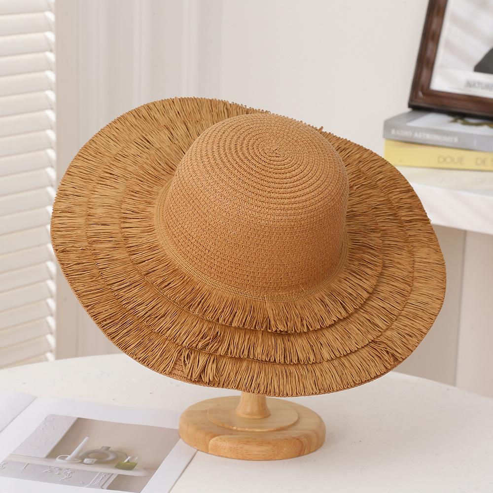 Solid Color Men's and Women's Hats New Straw Hat Yellow Macaron Color Summer Flat Top Straw Hat Beach Travel Essential Sun Hat