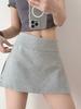 High-Waisted Grey A-Line Sports Skirt - Women's Spicy Vintage Side Split Yoga Running Skirt