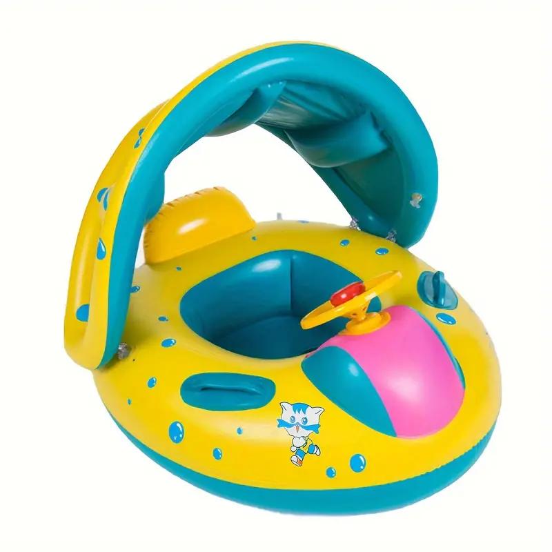 1pc PVC Children's Swimming Ring with Sunshade, Inflatable Water Toy, Pool Floater