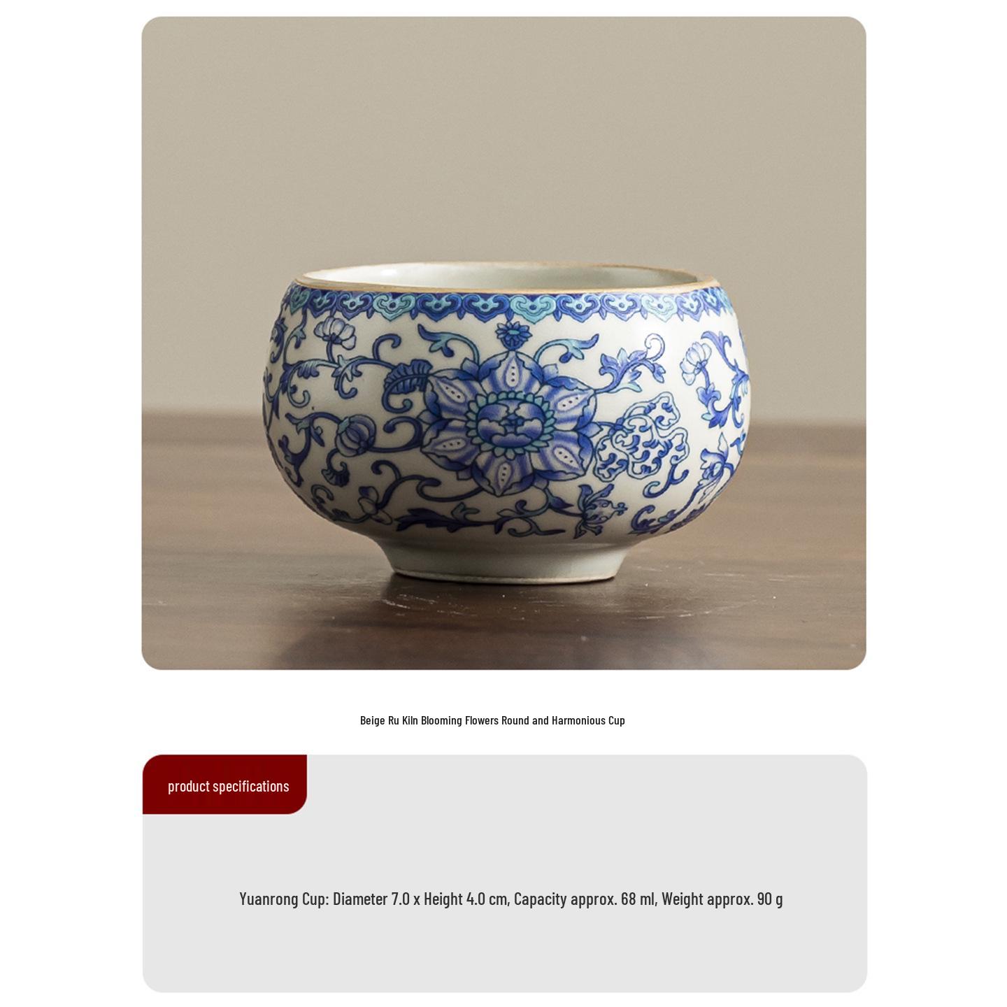 Blue and White Ru Kiln Lotus Tea Bowl: Ceramic Zen Meditation Cup 68ml