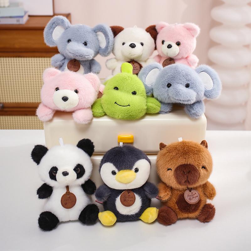 Plush Toy 9 Styles Animal Doll Set Panda Pig Elephant Cat Bear Cute Stuffed Soft Fluffy Wooden Tag Birthday Holiday Gift Decor