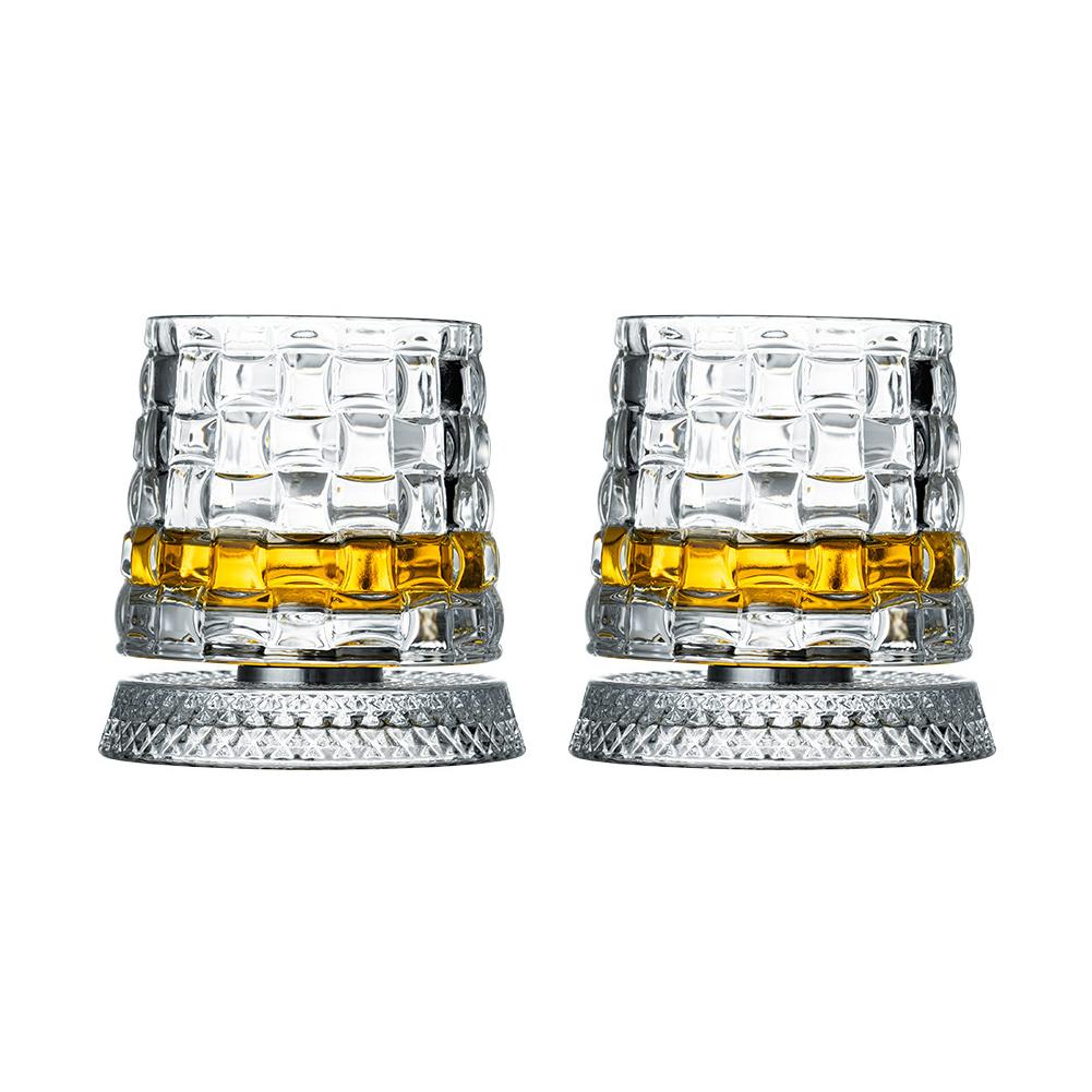 2 Stück Hohe Transparenz Kristall Drehbar Glasbecher, Lustiger Dekompressions Drehbarer Becher Mit Glasboden 360° Drehbar Whiskeyglas
