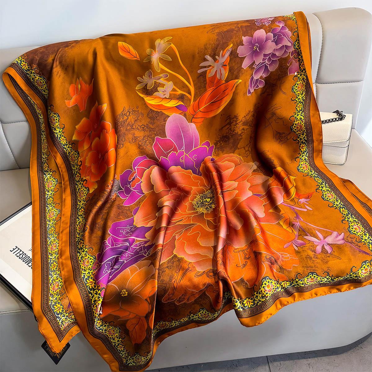 

Luxury Brand Women Summer Silk Scarves Shawls Wraps Soft Female Beach Yellow Stole Bandanna Foulard Muffler Scarf 80-175cm