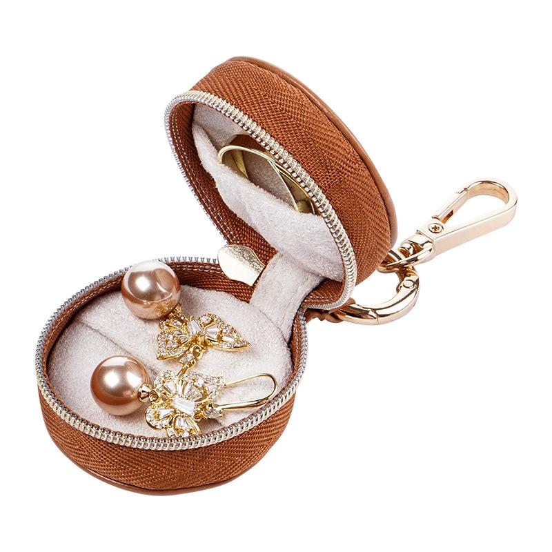 1Pc Mini Jewelry Storage Box Jewelry Organizer Keychain PU Leather Portable Storage Earrings Necklace Ring Jewelry Pendant Bag