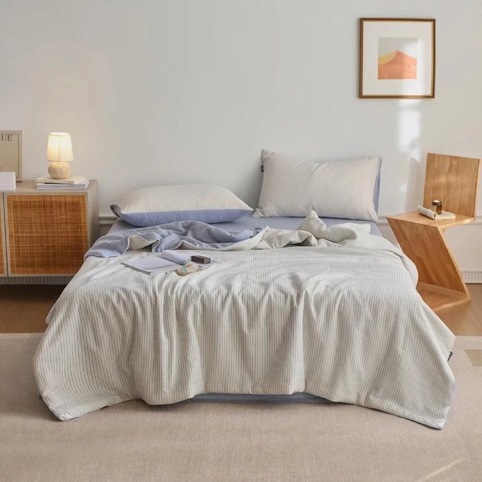 new solid color simple striped air-conditioned house summer quilt wabi series cotton summer quilt four-piece set