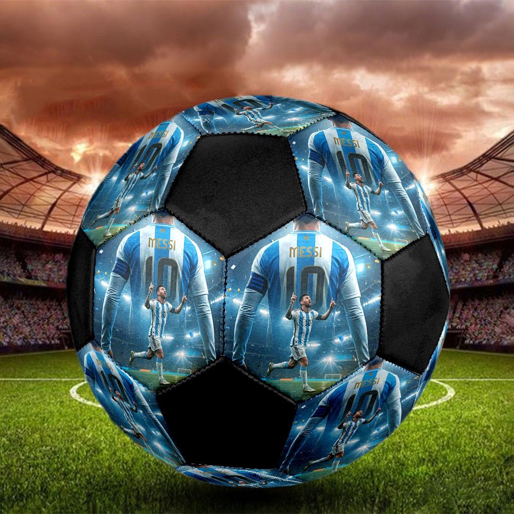 Messi Size 5 Soccer Ball, Machine-Stitched PVC, Durable & High Bounce, All Ages Fit, Fan Merchandise, Matches & Outdoor Use.