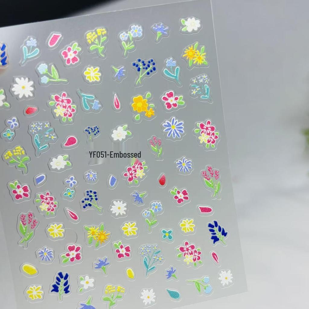3D Embossed Floral Nail Art Stickers - Fresh Flower DIY Adhesive Decor for Nails & Phones