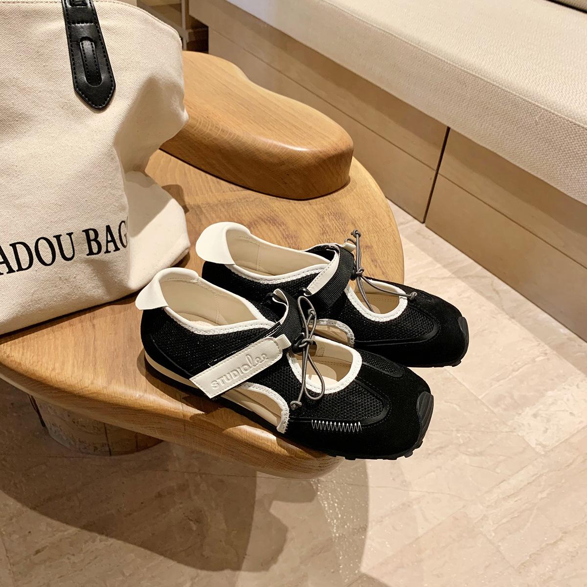 

Grape mother same ugly cute Velcro versatile sports casual shoes round head contrasting color drawstring soft sole Mary Jane shoes women 35