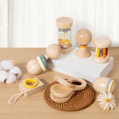7-Piece Wooden Baby Toy Set, Inspiring Musical Instruments For Infant Baby Toys, Toddler Hand Wooden Rattle Toy Set For Baby To Grasp With Storage Bag