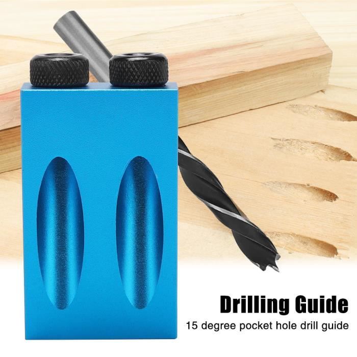 14 pièces gabarit de vis de trou de poche, kit de perçage de trou de poche 15 ° ensemble guide forage oblique pour le travail du